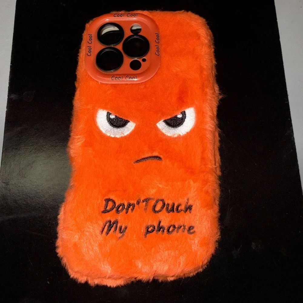Phone Case iPhone 16 Pro Max Orange New Fuzzy Angry Face